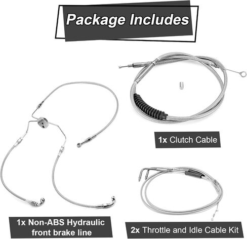 Mofun Throttle and Idle Cable Kit & Clutch Cable & Non-ABS Brake Line Compatible with Harley Touring Electra Glide without/Non-ABS 1996-2006, Fit 14" Handlebar, Chrome in Saudi Arabia