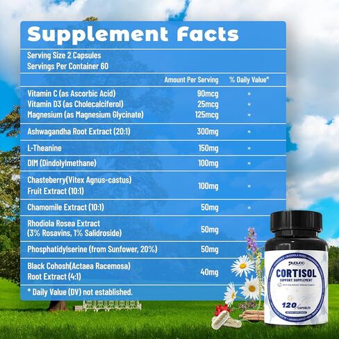مكملات الكورتيزول 11 في 1 للنساء والرجال ، مخفض الكورتيزول والسموم مع المغنيسيوم ، أشواغاندا و L-theanine ، من أجل المزاج ، التركيز ، دعم النوم ، 120 كبسولة in Kuwait