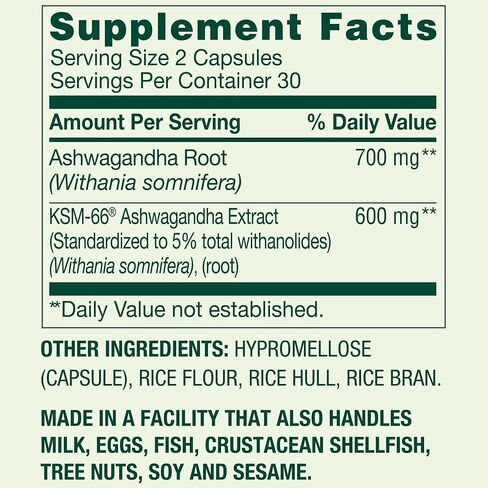 Extra Strength Ashwagandha Dietary Supplement, 1300 mg, 60 Vegetarian Capsules in Saudi Arabia