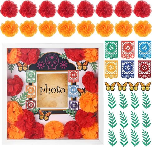 Yalikop 10x10 Dia De Los Muertos Ofrenda Shadow Box Wood Day of Dead Altar Display Case with Sugar Skull Frame Papel Picado Marigold Butterfly Dia De Los Muertos Decorations for Memory Keepsake Gifts in Saudi Arabia