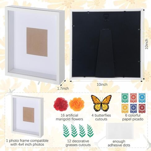 Yalikop 10x10 Dia De Los Muertos Ofrenda Shadow Box Wood Day of Dead Altar Display Case with Sugar Skull Frame Papel Picado Marigold Butterfly Dia De Los Muertos Decorations for Memory Keepsake Gifts in Saudi Arabia