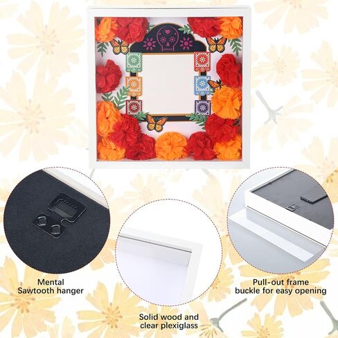 Yalikop 10x10 Dia De Los Muertos Ofrenda Shadow Box Wood Day of Dead Altar Display Case with Sugar Skull Frame Papel Picado Marigold Butterfly Dia De Los Muertos Decorations for Memory Keepsake Gifts in Saudi Arabia
