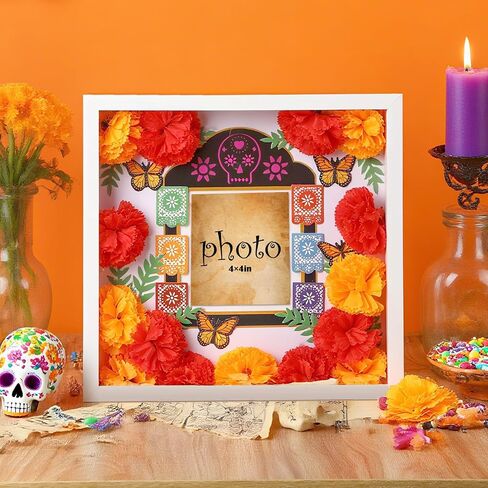 Yalikop 10x10 Dia De Los Muertos Ofrenda Shadow Box Wood Day of Dead Altar Display Case with Sugar Skull Frame Papel Picado Marigold Butterfly Dia De Los Muertos Decorations for Memory Keepsake Gifts in Saudi Arabia