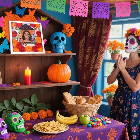 Yalikop 10x10 Dia De Los Muertos Ofrenda Shadow Box Wood Day of Dead Altar Display Case with Sugar Skull Frame Papel Picado Marigold Butterfly Dia De Los Muertos Decorations for Memory Keepsake Gifts in Saudi Arabia
