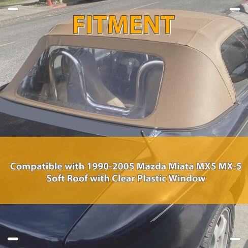 KUAFU Convertible Soft Top Replacement Compatible with 1990-2005 Mazda Miata MX5, Soft Roof with Clear Plastic Window Black Sailcloth Vinyl in Saudi Arabia