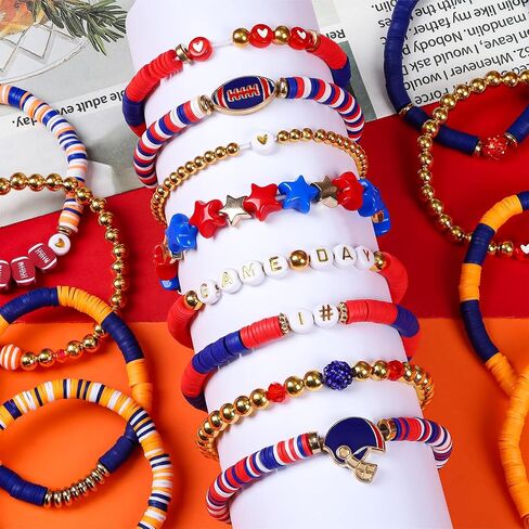 Game Day Bracelets for Women - Red, Orange, Blue Heishi Clay Beaded Stretch Bracelets - Stackable Sports Charm Bracelet Bangles in Saudi Arabia