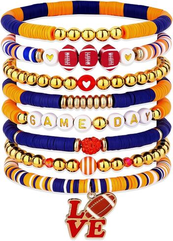 Game Day Bracelets for Women - Red, Orange, Blue Heishi Clay Beaded Stretch Bracelets - Stackable Sports Charm Bracelet Bangles in Saudi Arabia