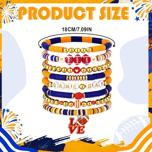 Game Day Bracelets for Women - Red, Orange, Blue Heishi Clay Beaded Stretch Bracelets - Stackable Sports Charm Bracelet Bangles in Saudi Arabia
