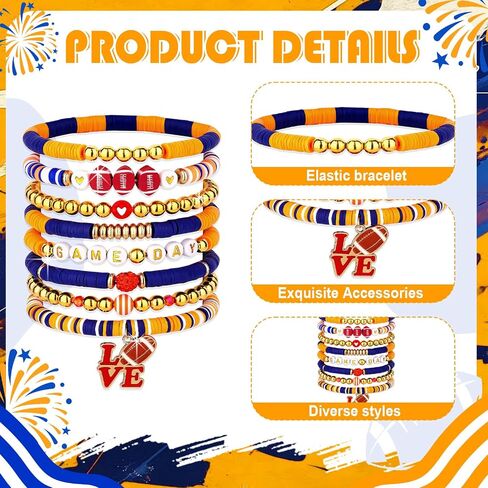 Game Day Bracelets for Women - Red, Orange, Blue Heishi Clay Beaded Stretch Bracelets - Stackable Sports Charm Bracelet Bangles in Saudi Arabia