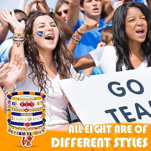 Game Day Bracelets for Women - Red, Orange, Blue Heishi Clay Beaded Stretch Bracelets - Stackable Sports Charm Bracelet Bangles in Saudi Arabia