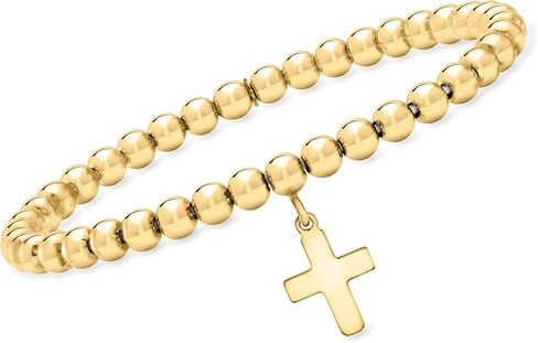 مجموعة نقية من روس سايمونز الإيطالية 5MM 18KT الذهب فيرميل حبة سوار امتداد مع سحر متقاطع in Saudi Arabia