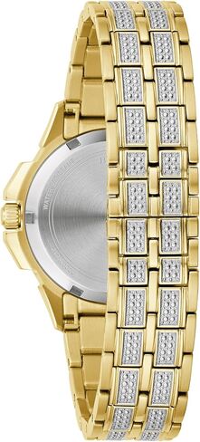 Bulova Ladies' Crystal Octava Gold Stainless Steel 3-Hand Quartz Watch, Crystal Bezel and Dial Style: 98L302 in Saudi Arabia