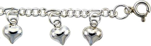Sterling Silver Dangling Puffy Hearts Charm Bracelet for Women 15mm drop fits 7-8 inch wrists in Saudi Arabia