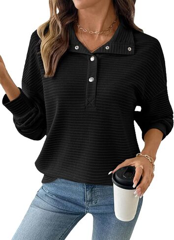 EVALESS Womens Oversized Sweatshirts Hoodies Casual V Neck Button Up Henley Collared Long Sleeve Shirts Pullover Tops in Saudi Arabia