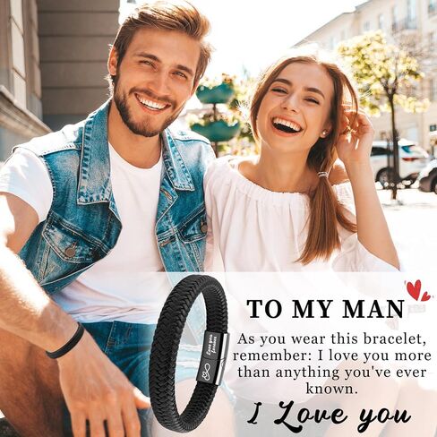 VU100 Gifts for Son/Man/Brother Leather Bracelet for Men Inspirational Gifts Valentine's Day Birthday Present for Boyfriend Husband Teenage in Saudi Arabia