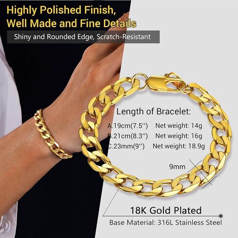 PROSTEEL 316L Stainless Steel Bracelet For Men, Stylish Figaro Chain, Hypoallergenic Jewelry, Black/Gold/Silver Tone, W:6mm-13mm, L:7.5"/8.3", Come with Box in Saudi Arabia