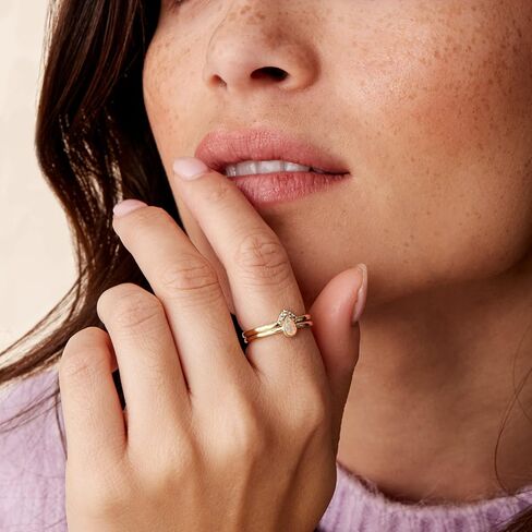 PAVOI 14K Gold Plated Stacking Rings for Women | Classy Design with Sparkling Cubic Zirconia Crystals & Opal | Everyday Jewelry in Saudi Arabia