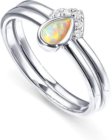 PAVOI 14K Gold Plated Stacking Rings for Women | Classy Design with Sparkling Cubic Zirconia Crystals & Opal | Everyday Jewelry in Saudi Arabia