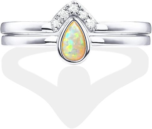 PAVOI 14K Gold Plated Stacking Rings for Women | Classy Design with Sparkling Cubic Zirconia Crystals & Opal | Everyday Jewelry in Saudi Arabia