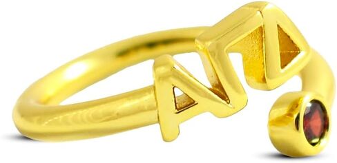 Sorority Shop Alpha Gamma Delta Ring- 18k Gold-Plated Wraparound Ring with Garnet Gemstone and Alpha Gamma Delta Greek Letters, Sorority Jewelry Gift in Saudi Arabia