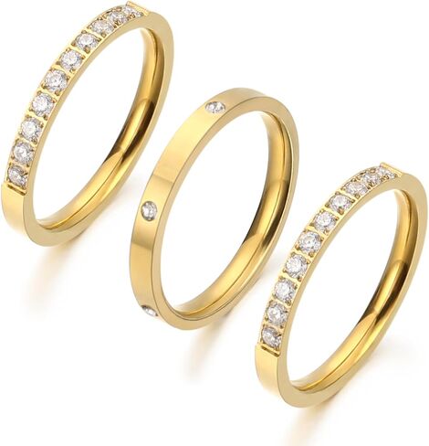 3 Pack 18K Gold Plated/Silver Stacking Rings for Smart Ring, Sparkling Cubic Zirconia Oura Stack Rings for Women, Diamond-Like Shine Jewelry Gift (Smart Ring Not Included) in Saudi Arabia