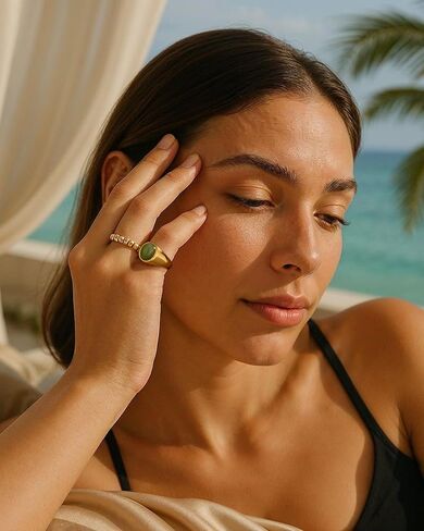 YeGieonr Gold Signet Rings for Women Non Tarnish Stackable Gold Ring, Waterproof Gemstone Statement Stainless Steel Jewelry Gift in Kuwait