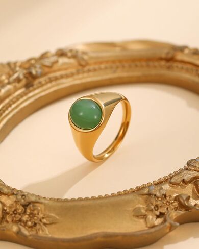YeGieonr Gold Signet Rings for Women Non Tarnish Stackable Gold Ring, Waterproof Gemstone Statement Stainless Steel Jewelry Gift in Kuwait