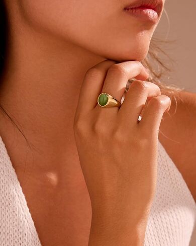 YeGieonr Gold Signet Rings for Women Non Tarnish Stackable Gold Ring, Waterproof Gemstone Statement Stainless Steel Jewelry Gift in Kuwait