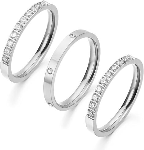 3 حزمة 18K حلقات التراص المطلية بالذهب/الفضة للحلقة الذكية ، خواتم مكدس Zirconia Zirconia Zirconia المتألقة للنساء ، هدية مجوهرات شبيهة بالألماس (الخاتم الذكي غير المدرج) in Kuwait