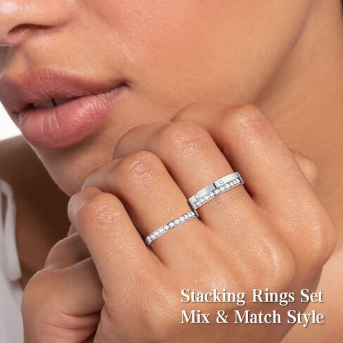 3 حزمة 18K حلقات التراص المطلية بالذهب/الفضة للحلقة الذكية ، خواتم مكدس Zirconia Zirconia Zirconia المتألقة للنساء ، هدية مجوهرات شبيهة بالألماس (الخاتم الذكي غير المدرج) in Kuwait