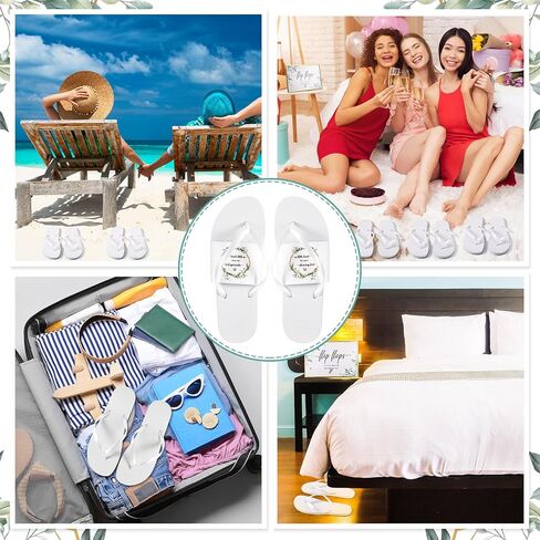 24 Pcs Wedding Party Favors Include 24 Pairs Bulk Flip Flops Wedding Sign Soft Wedding Sandals for Bride Guest Reception Spa Pool Party Beach Shower Hotel in Kuwait