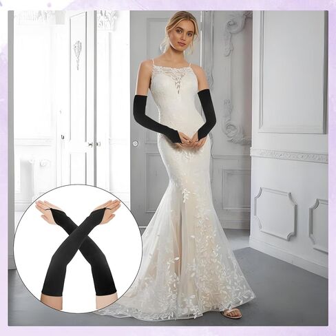 قفازات طويلة أصابع القدمين قفازات الساتان قفازات شاي قفاز للنساء كوع طول ذراع طويلة in Kuwait