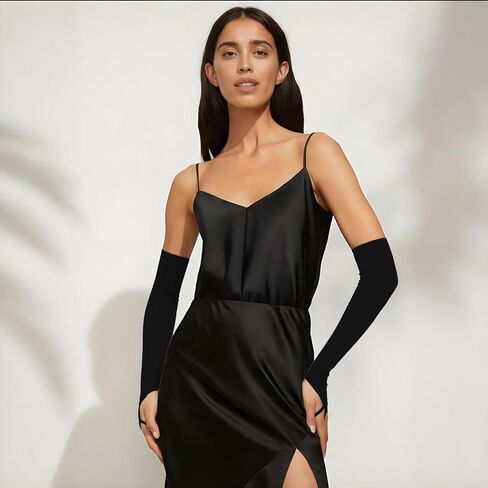 قفازات طويلة أصابع القدمين قفازات الساتان قفازات شاي قفاز للنساء كوع طول ذراع طويلة in Kuwait