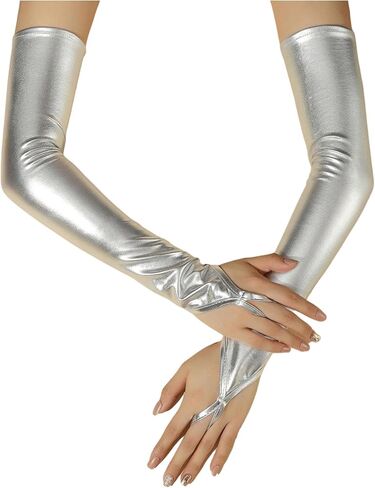 قفازات أصابع معدنية من Oyoangle Women's Metallic Opert فوق الأكمام ذراع أزياء أزياء الأزياء. in Saudi Arabia