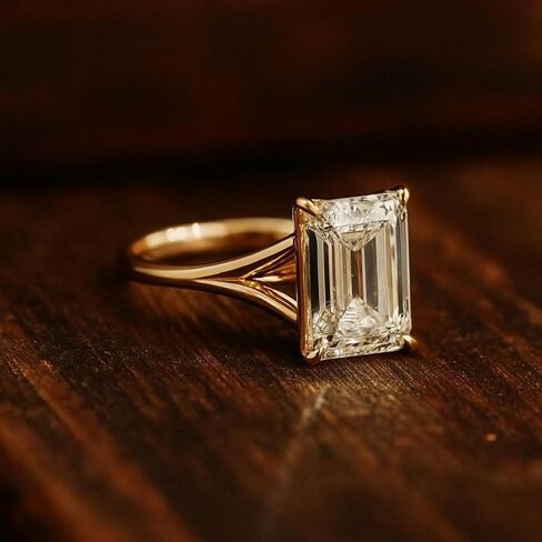 2 CT Emerald Cut Moissanite Engagement Ring, Hidden Halo Ring, Birthday Promise Jewelry, Travel Ring Solid Gold, Diamond Simulant Gift in Saudi Arabia
