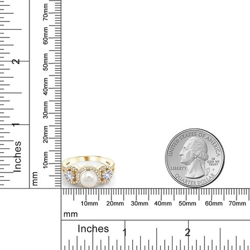 Gem Stone King Cultured Freshwater Pearl and Gemstone Birthstone Ring for Women | 18K Yellow Gold Plated Silver | Round 4MM | Wedding Engagement Anniversary Promise Ring | Available In Size 5-9 in Kuwait