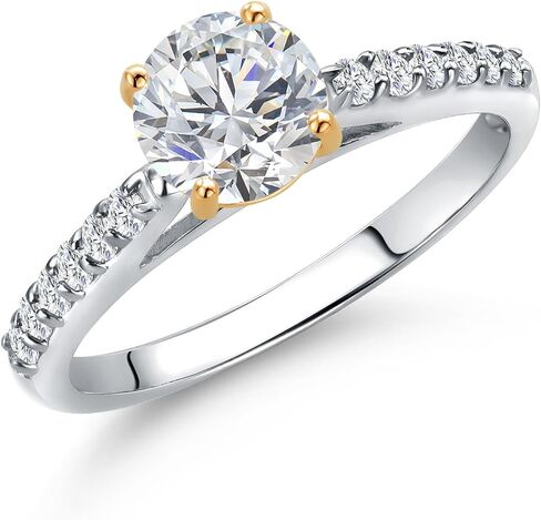 925 Silver and 10K Yellow Gold IGI Certified Lab Grown Diamond Engagement Ring For Women | 1.00 Cttw | Center Diamond Round 0.75 ct | E-F Color | VS1-VS2 Clarity | Available in Size 5,6,7,8,9 in Saudi Arabia