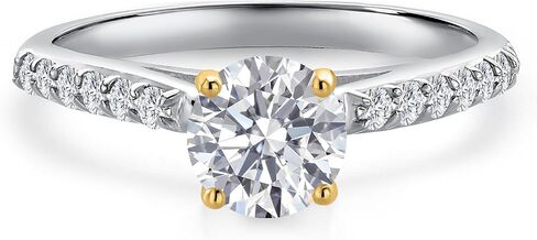 925 Silver and 10K Yellow Gold IGI Certified Lab Grown Diamond Engagement Ring For Women | 1.00 Cttw | Center Diamond Round 0.75 ct | E-F Color | VS1-VS2 Clarity | Available in Size 5,6,7,8,9 in Saudi Arabia