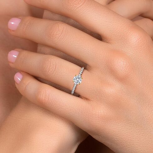 925 Silver and 10K Yellow Gold IGI Certified Lab Grown Diamond Engagement Ring For Women | 1.00 Cttw | Center Diamond Round 0.75 ct | E-F Color | VS1-VS2 Clarity | Available in Size 5,6,7,8,9 in Saudi Arabia