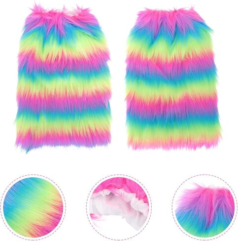 Luozzy Women's Faux Fur Leg Warmer Imitation Mink Fur Boot Rainbow 30cm in Saudi Arabia