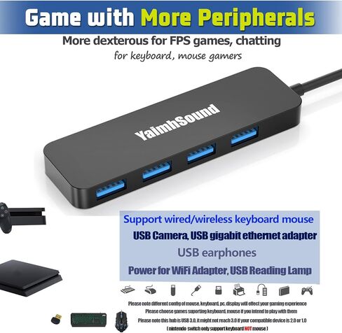 محور USB 3.0 بأربعة منافذ، مقسم USB T-Sound لأجهزة الكمبيوتر المحمول، محول لوحة مفاتيح وماوس Ps4 لأجهزة Dell وAsus وHP وMacBook Air وSurface Pro وAcer وXbox ومحرك أقراص فلاش وMobile HD ووحدة التحكم والطابعة والكاميرا... in Kuwait