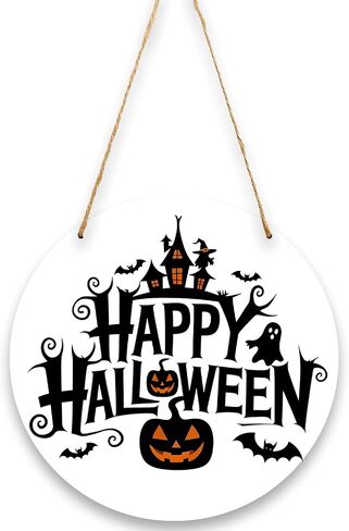 Halloween Horror Pumpkins Welcome Hanging Decoration Sign, Vintage Wood Sign 11 Inch, Wall Decor for Front Door, Home Wall Decor, Halloween Party, Outdoor Party-07 in Saudi Arabia