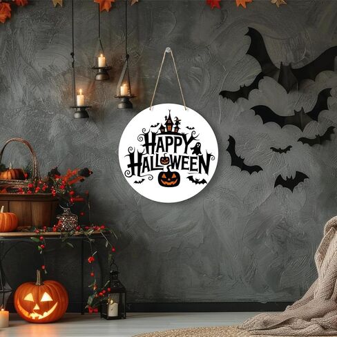 Halloween Horror Pumpkins Welcome Hanging Decoration Sign, Vintage Wood Sign 11 Inch, Wall Decor for Front Door, Home Wall Decor, Halloween Party, Outdoor Party-07 in Saudi Arabia