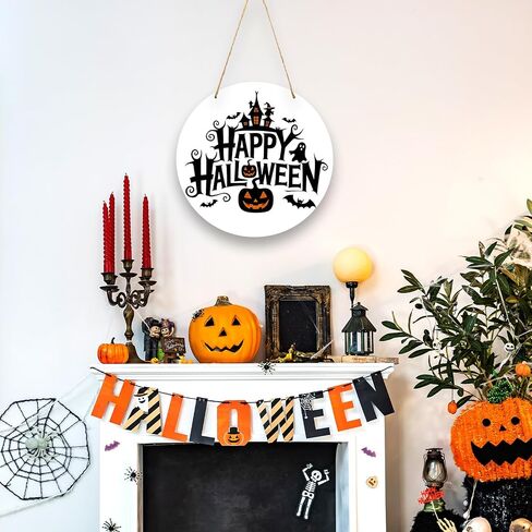 Halloween Horror Pumpkins Welcome Hanging Decoration Sign, Vintage Wood Sign 11 Inch, Wall Decor for Front Door, Home Wall Decor, Halloween Party, Outdoor Party-07 in Saudi Arabia