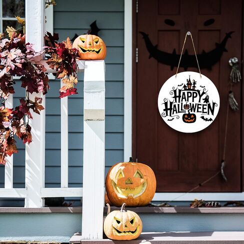 Halloween Horror Pumpkins Welcome Hanging Decoration Sign, Vintage Wood Sign 11 Inch, Wall Decor for Front Door, Home Wall Decor, Halloween Party, Outdoor Party-07 in Saudi Arabia
