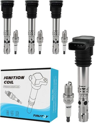 Set Of 4 UF411 Ignition Coil Pack & Iridium Spark Plugs (1.8L 2.7L) 2000-2006 For Audi A4 A6 Allroad TT Quattro, For Volkswagen/VW Beetle Jetta Passat, Replace # 06B905115R UF580 UF437 in Saudi Arabia