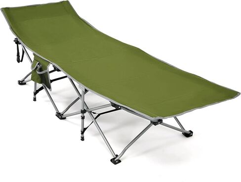 Goplus Folding Camping Cot, 27.5" Sleeping Cot for Adults with Carry Bag, 600LBS Weight Capacity, Slanted Head, Side Pocket, Heavy Duty Portable Camping Bed for Kids, Beach, Office Snap (Green) in Kuwait