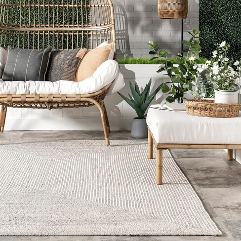nuLOOM 2' x 8' Solid Hand Braided Indoor/Outdoor Area Rug, Pet-Friendly, High Traffic, Weather Resistant, for Patio, Balcony, Bedroom, Living, Dining Room, Wynn Ivory in Saudi Arabia