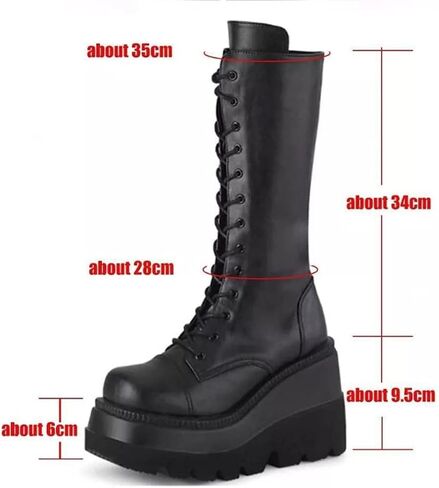 Womens Platform Mid Calf Combat Boots Wedges Chunky Booties Punk Combat Boots For Women Goth Motorcycle Booties in Saudi Arabia