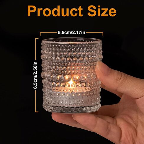 Votive Candle Holders Set of 12, Clear Glass Candle Holder in Bulk with Dots Pattern, Small Vintage Tea Light Holders Crystal Candle Holder Set for Wedding Decor, Birthday Party, Chirstmas in Kuwait